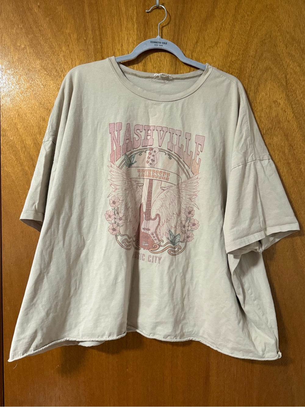 Chic Soul Beige Short Sleeve Nashville Graphic Tee with Pink Print